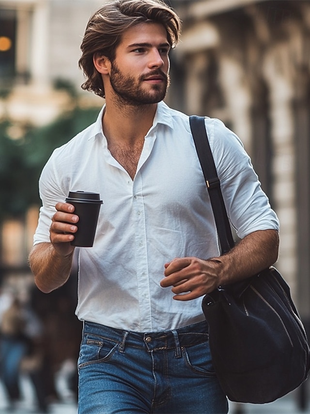  Per uomo Camicie Camicia con bottoni Liscio Matrimonio Giornaliero Nero Bianco Vino Blu marino Manica lunga Colletto Abbigliamento