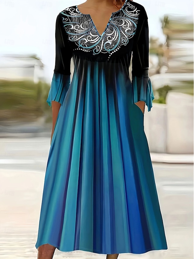  Robe en maille Femme Robe mi-longue A Ombre Mode Vacances Fin de semaine Poche Manches 3/4 Col V Robe Standard Jaune Bleu Vert Printemps S M L XL XXL
