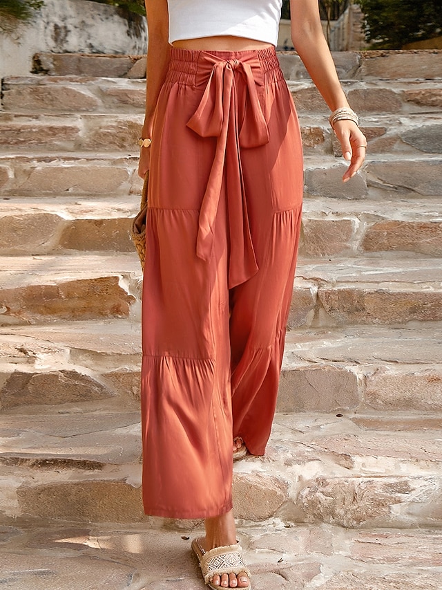  Femme Joggings Chino Mode Vêtement de rue Toute la longueur Taille haute Plein Poche Ceinture élastique Confortable Doux Micro-élastique Extérieur Plein Air Orange Vert Abricot Printemps Automne