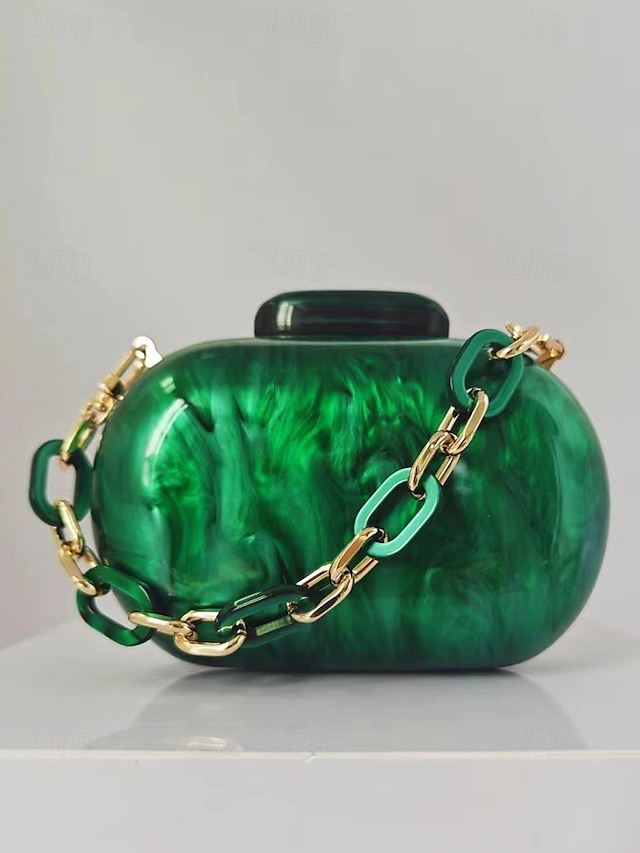  Dames Koppeling Avondtasje Schoudertassen Acryl Feest Bruiloft Ketting Multi-dragen Effen Kleur Amandel Zwart Wit