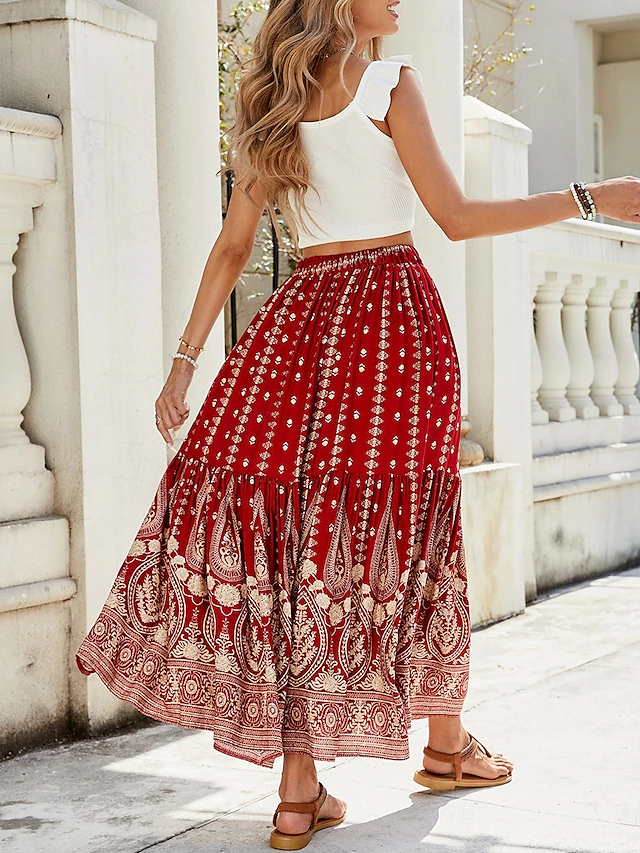 Jupe Longue Taille Basse En Rouge À Imprimé Fleuri | Ensembles | PLT FR Jupe Longue Taille Basse En Rouge À Imprimé Fleuri | Ensembles | PLT FR