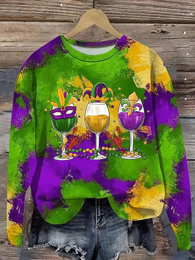  Per donna Felpa Pullover Pop art Informale Manica lunga Girocollo Top regolari Strada Da giorno Stampa Viola Autunno Inverno