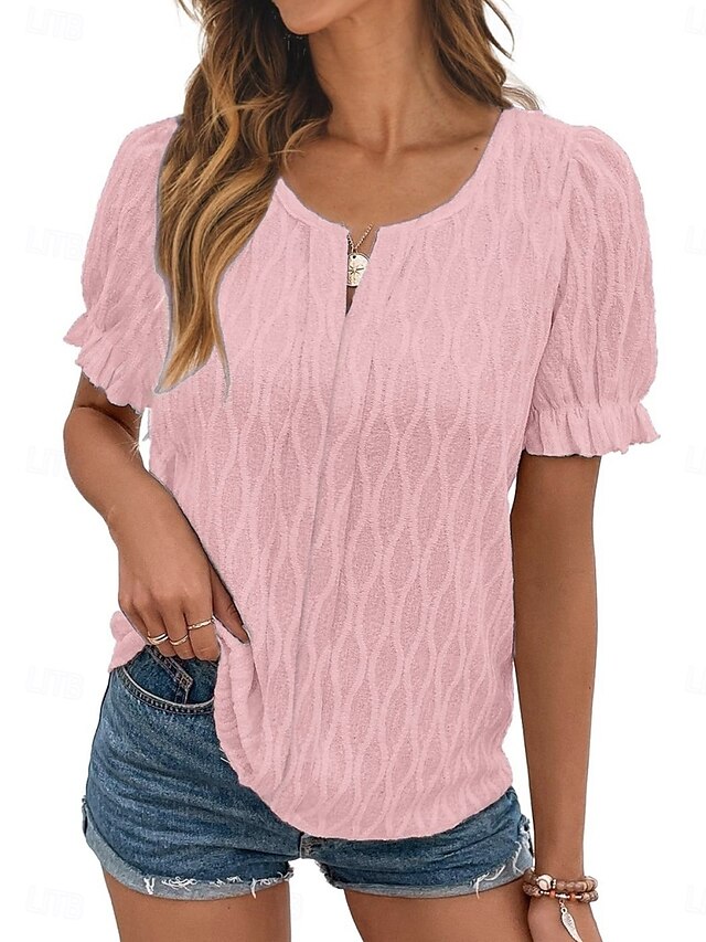  Top Eleganti in Pizzo Bianco per Donna con Occhielli Maglietta Moda Casual Semplice Regolare Maniche Lunghe Collo Intagliato Regolare Fit Giornaliero Weekend Romantico Petite Top Estivi da Vacanza