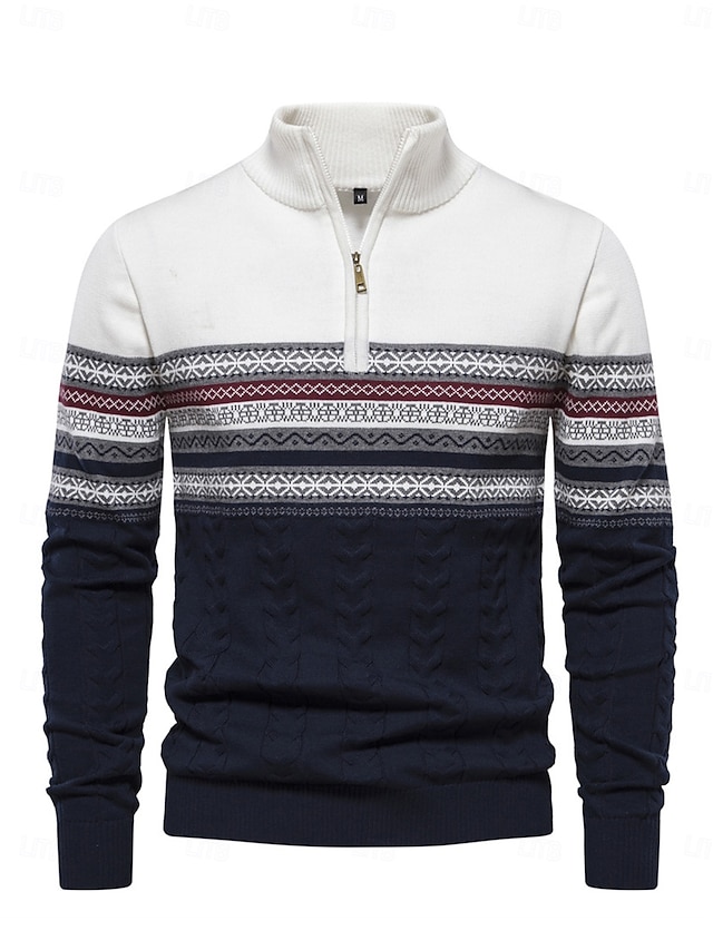  Men's Sweater White Dark Navy Navy Blue Long Sleeve Top Golf Attire Clothes Outfits Wear Apparel
