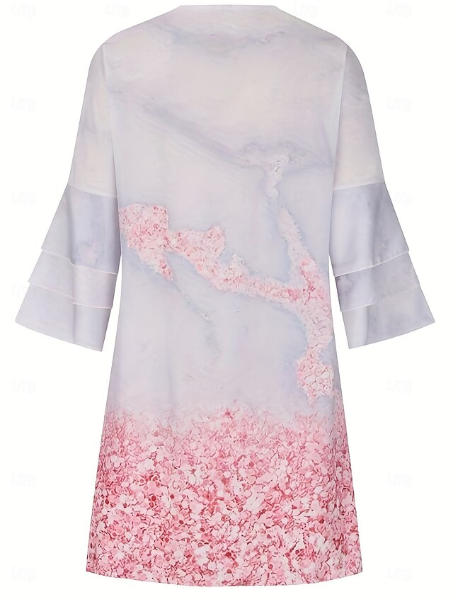 Women Fashion Casual Geometric Print Round Neck Long Sleeve Dress