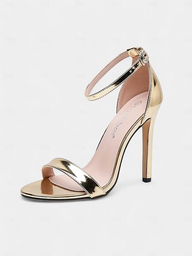  sandales de mariage à talon aiguille métallique pour femmes – chaussures de mariée élégantes à bout ouvert avec bride de cheville réglable