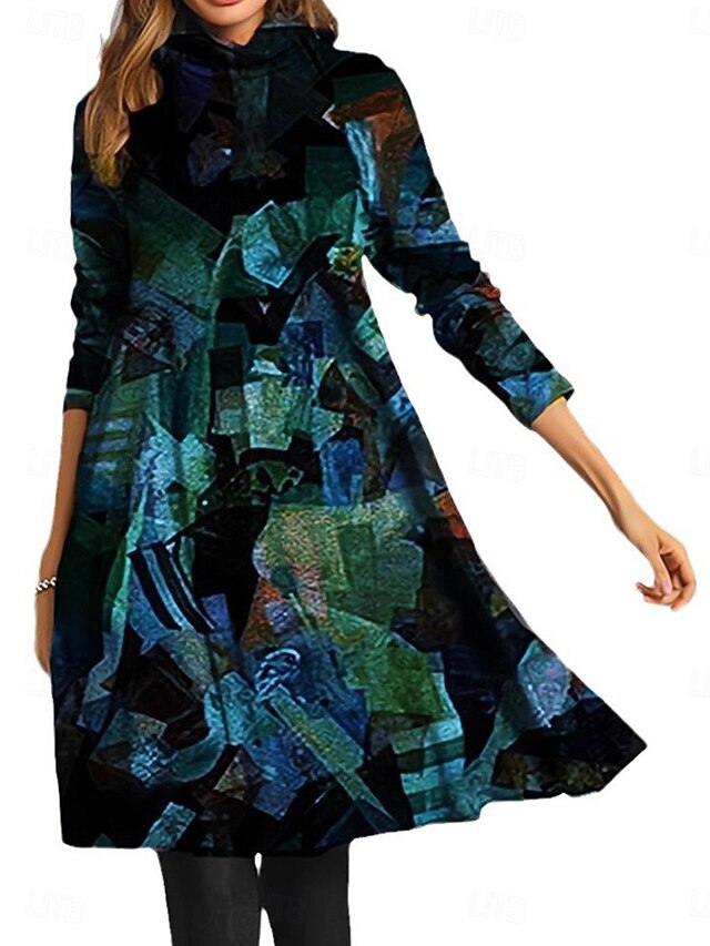 Women's Casual Dress Floral Print Turtleneck Midi Dress Elegant Stylish Vacation Daily Fall Winter2