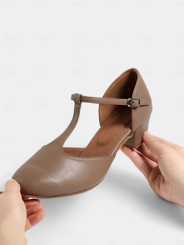 Taupe T-Strap Women's Mary Jane Pumps with Low Block Heel - Perfect for Ballroom and Latin Dancing 11