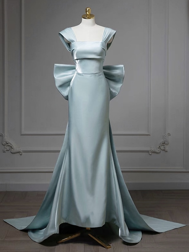  havfrue / trompet bryllup gjestekjoler elegant kjole bryllup bryllup gjestebane tog ermeløs scoop neck taft med sløyfe(r) 2025