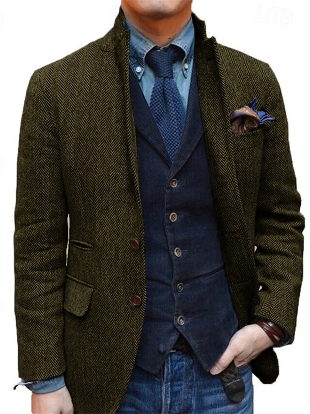 Men's Retro Vintage  Regular Plus Size Two-buttons Sport Tweed Blazer