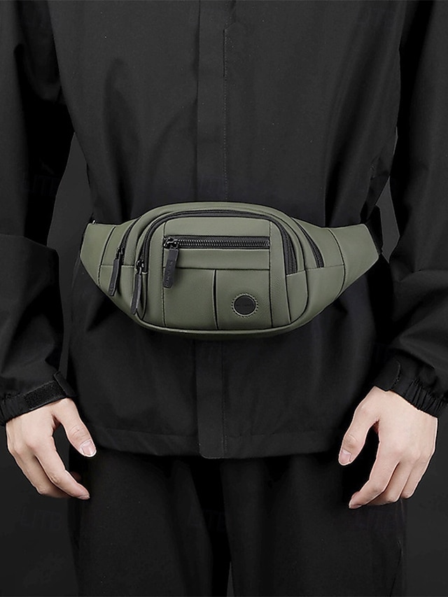  pánská zelená fanny pack taška do pasu s nastavitelným popruhem, několika kapsami na zip a kompaktním designem – ideální pro cestování, outdoorové aktivity a každodenní použití