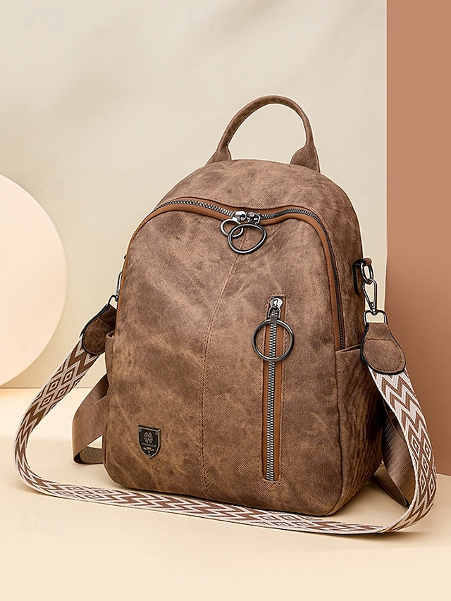  Wandelbarer Damen-Rucksack aus Kunstleder in Braun mit verstellbaren Riemen, mehreren Tragevarianten und Reißverschlusstaschen – ideal für Reisen, Arbeit und den täglichen Gebrauch