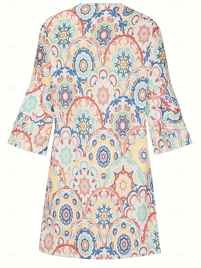 Casual Geometric Print Ruffle V Neck Printed Dresses