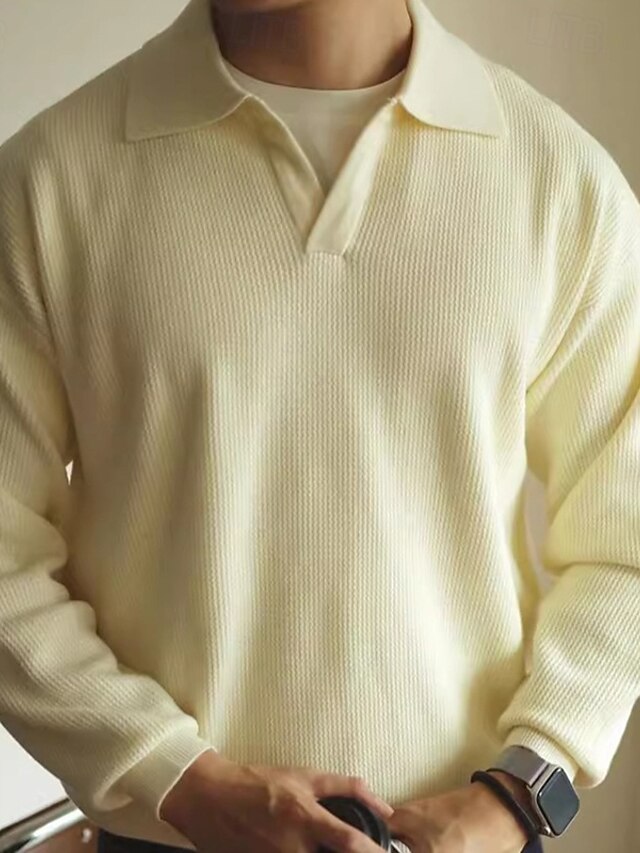  Férfi Button Up Polos Golfing Hétköznapi Sport Hajtóka Hosszú ujj Divat Alap Sima Újszerű Tavasz Ősz Fekete Sárgabarack Button Up Polos