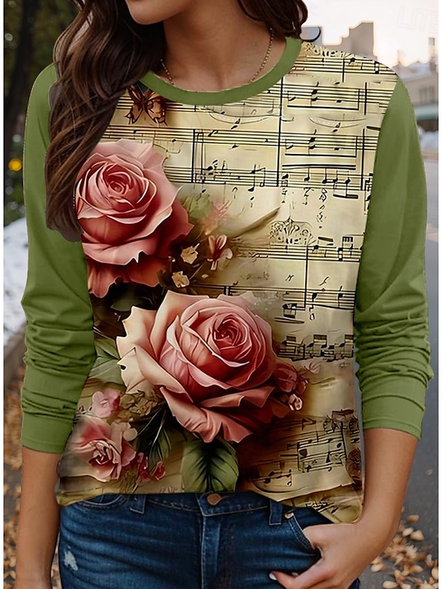  Cămașă de damă cu inimă de Valentine's tricou drăguț cămașă obișnuită mânecă lungă gât rotund print croială obișnuită ziua îndrăgostiților zilnic verde primăvară toamnă