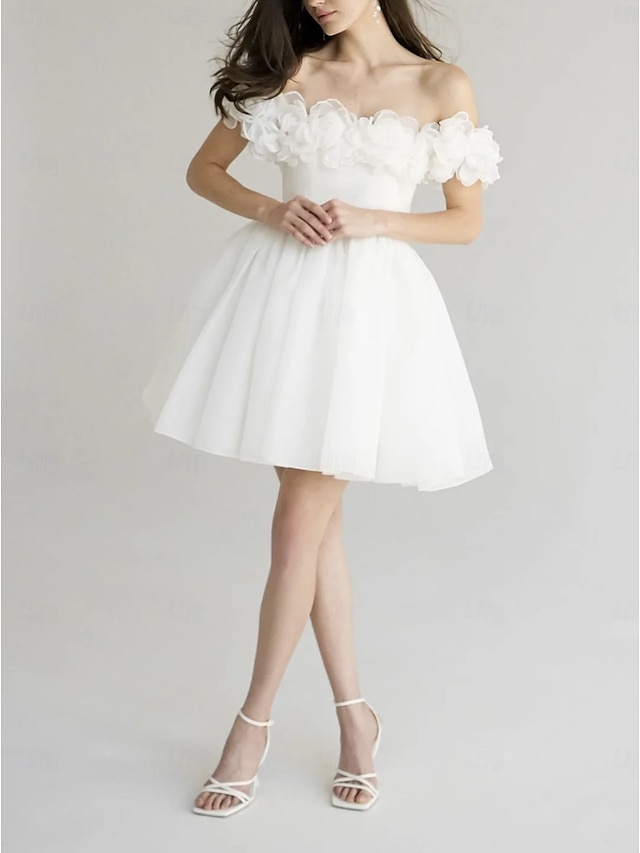  A-Line Cocktail Dresses Elegant Dress Homecoming Cocktail Party Short / Mini Short Sleeve Off Shoulder Satin with Shouder Flower Derby Dresses 2025