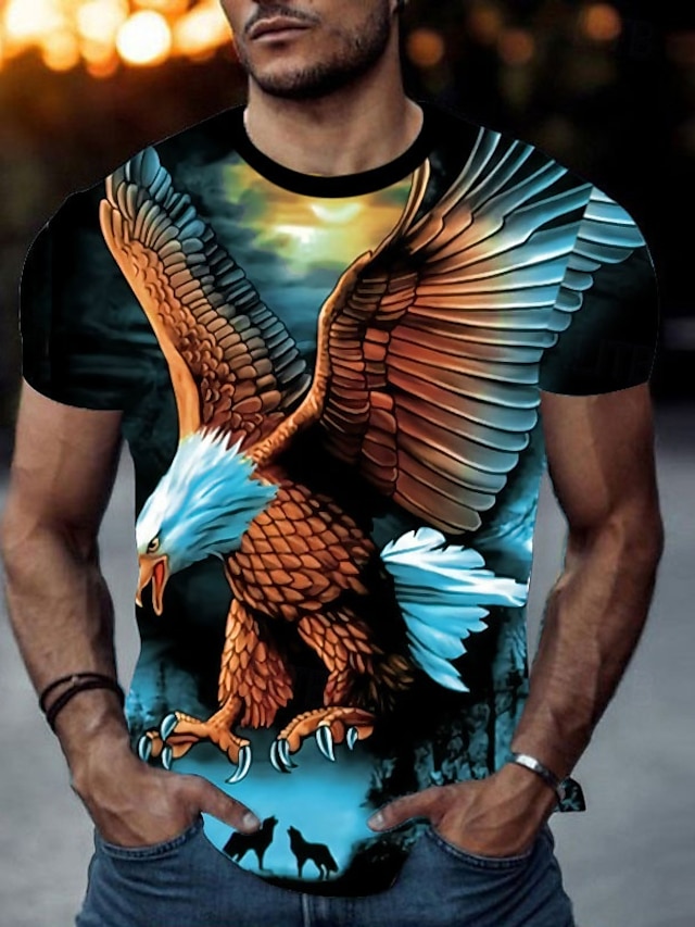  Miesten Eläin Kotka T-paita Lyhythihainen T-paita 3D-tulostus Tiukka pyöreä kaula-aukko Paita Urheilu Muoti Urheiluasut ulko- Loma Katu Sininen Keltainen Pölyinen sininen Kesä Kevät Vaatetus S M L XL