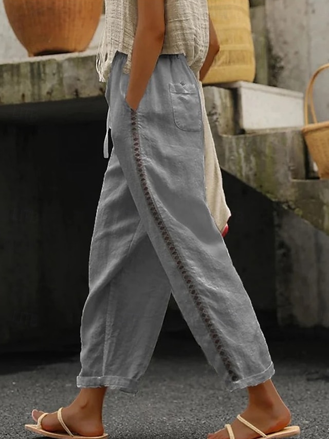  Per donna Pantaloni della tuta Chino Di tendenza Streetwear Alla caviglia Vita alta Liscio Pizzo Tasche Cinturino elastico comodo Morbido Comodo Media elasticità Esterno Strada Nero Bianco Cachi