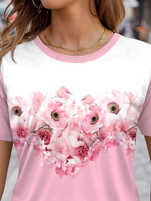 Women's T Shirt Casual Floral Regular Tops Short Sleeve Round Neck