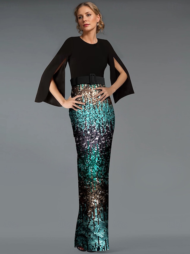  Meerjungfrau/Trompete Abendkleid elegantes Kleid Ombre formelle Partykleidung bodenlang Langarm V-Ausschnitt Gürtel/Schärpe mit Pailletten und Schlitz 2025