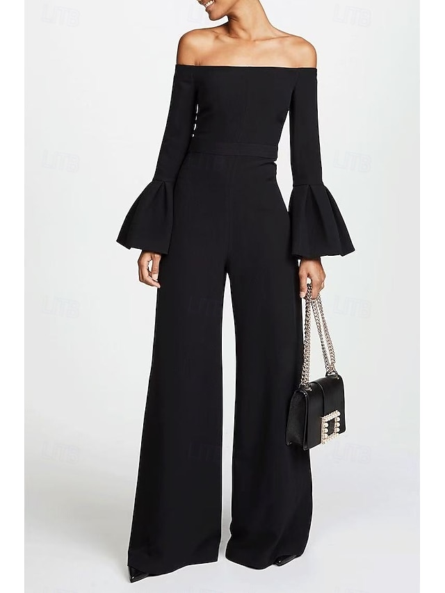  Tute abito da sera elegante abito da sera per feste abito lungo fino al pavimento maniche lunghe scollatura off shoulder cintura  fascia in cotone misto schiena scoperta con volant