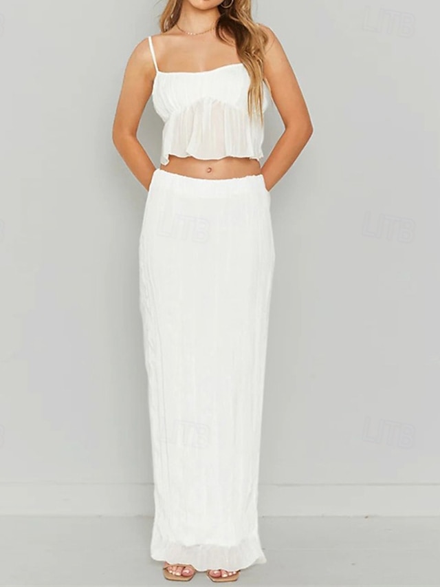  Femme Robe Ensemble Robe casual Jupe Ensemble Robe à enfiler Elégant Mode Plein Dos Nu Robe Maxi Sans Manches Col Carré Extérieur Rendez-vous Noir Blanche Jaune Eté Standard