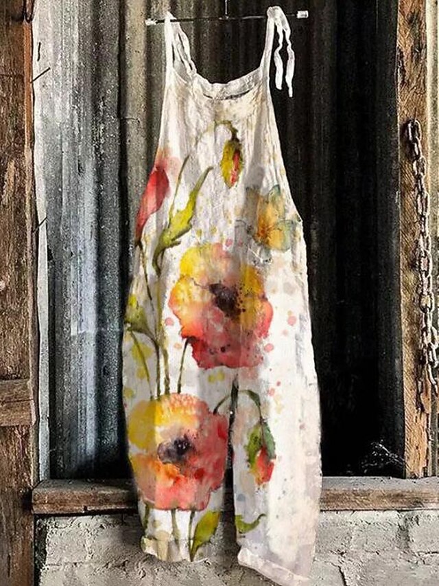  Damen Hosen Hose Overall Jumpsuit Leicht Brautkleider schlicht Knöchellänge Mittlere Hüfthöhe Blumen Graphic Print Atmungsaktivität Komfortabel Unelastisch Casual Wochenende Rotblond Grün aschgrau