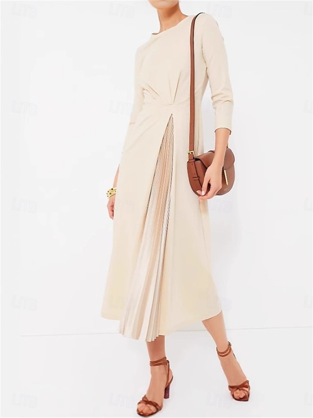  Pentru femei Rochii Midi Rochie A line Elegant Stilat De Bază Vacanță Petrecere Muncă Fit regulat Simplu Lungime Manșon 3/4 În V Caisă Primăvară Toamnă