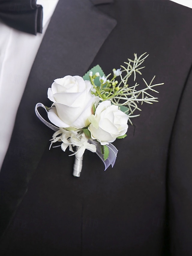  elegant hvit rose håndledd corsage og boutonniere sett - kunstig blomstertilbehør for bryllup, brudepiker og formelle arrangementer
