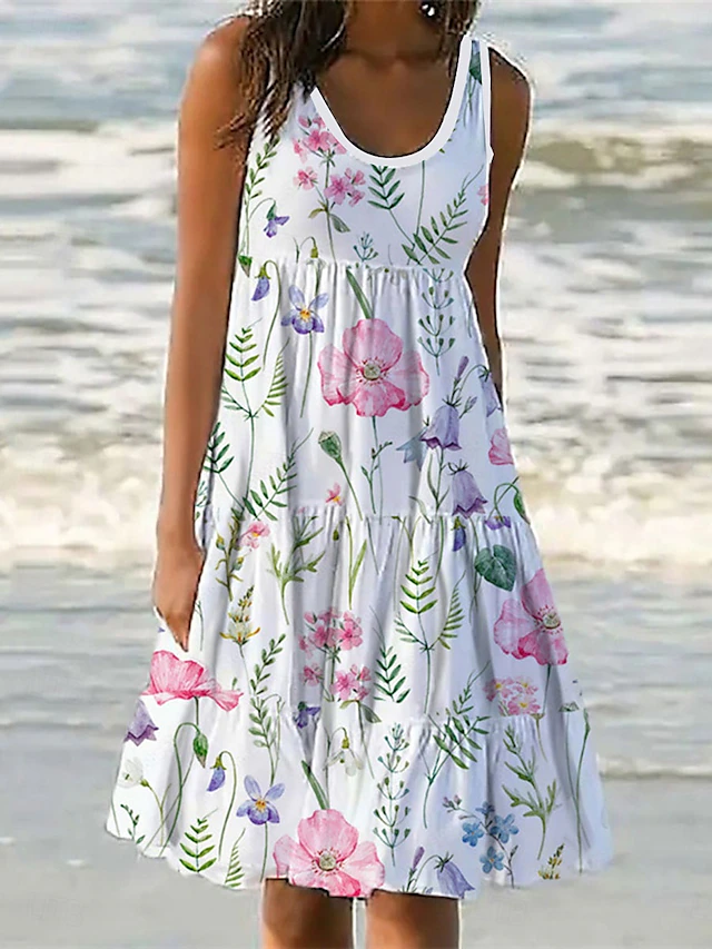 Women's Mini Dress Petite Dress Sundress Shift Dress Tank Dress Vacation Basic Casual Outdoor Vacation Daily Regular Fit Floral Sleeveless U Neck White Summer Spring4