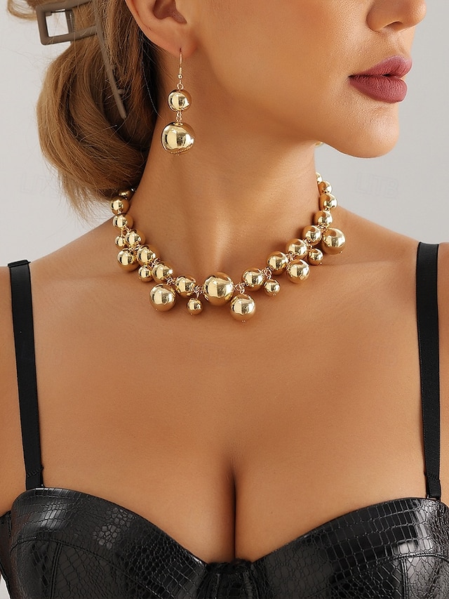  guld statement halsband och örhängen set – djärva bubbeldesignsmycken för kvinnor, perfekta för fester, bröllop och speciella tillfällen