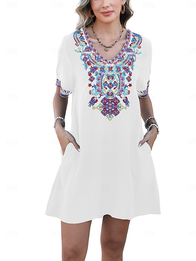  Ziua Îndrăgostiților Pentru femei Normal Rochie Mini Rochii Boho Chic Rochie A line Rochie Boho Boemia Stilat Clasic Cu Mâneci La Cot Vacanță Petrecere Zilnic Potrivire Formă Geometric Simplu Manșon