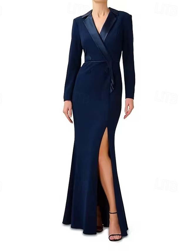  Abito Blazer Mermaide  Tromba Abito da Sera Abito Smoking Festa Serale Black Tie Gala Lunghezza A Terra Maniche Lunghe Collo a V Mercoledì Famiglia Addams Cotone Misto Schienale a Scala con Bottoni