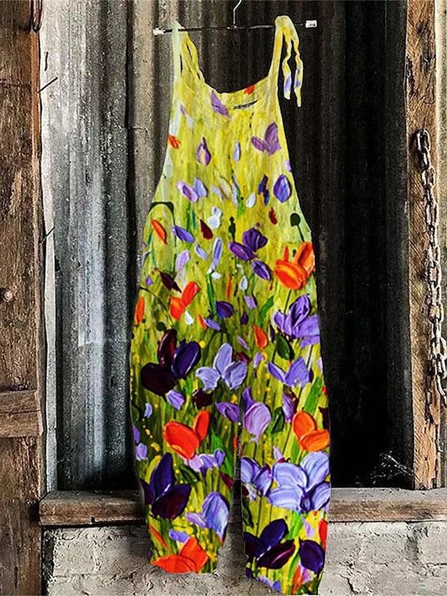  Dam Byxor Jumpsuit Sparkbyxor Lättvikt Ledigt Ankellång Mellanhög midja Blommig Grafisk Tryck Mateial som andas Bekväm Oelastisk Hem Ledigt / vardag Rödvin Azurblå Flodblå Vit Sommar Vår Normal