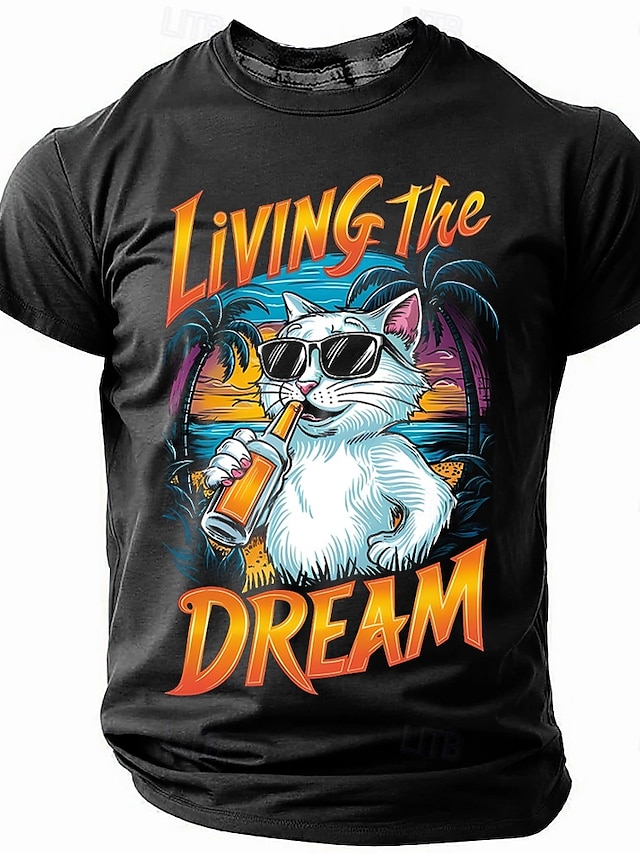  Men's Cat T Shirt Short Sleeve T shirt 3D Print Crew Neck Shirt Tropical Hawaiian Vacation Street Daily Black Blue Summer Spring Clothing Apparel S M L XL XXL XXXL