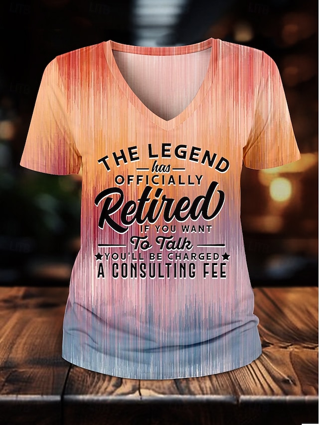  Femme T shirt Tie Dye Lettre mode Décontractées Manche Courte Col V Hauts réguliers du quotidien Imprimer Orange Eté