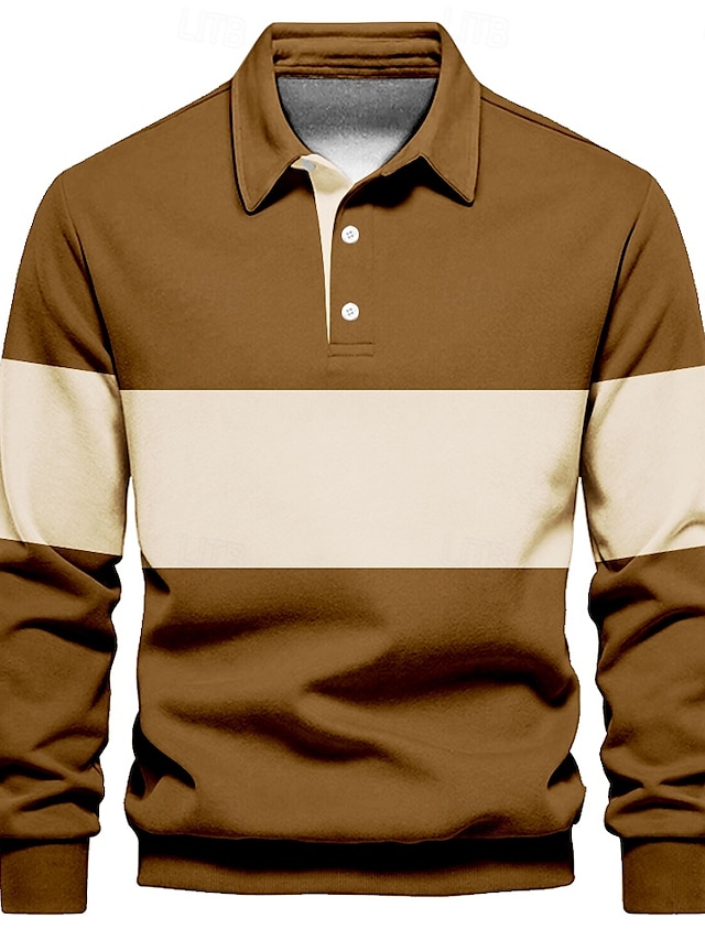  Hombre Rayas Polo de rugby Manga Larga Camisas de polo Camisas con cuello Casual Exterior Ropa Deportiva Impresión 3D Primavera Otoño Invierno Azul Piscina Marrón Verde Trébol