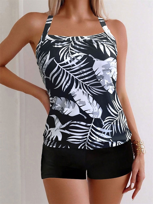  Femme Maillots de Bain Bikinis 2 pièces Jambe de garçon Maillot de bain Dos Nu Mince Vacances Tenues de plage Graphic Col en U Sans Manches Maillots de bain