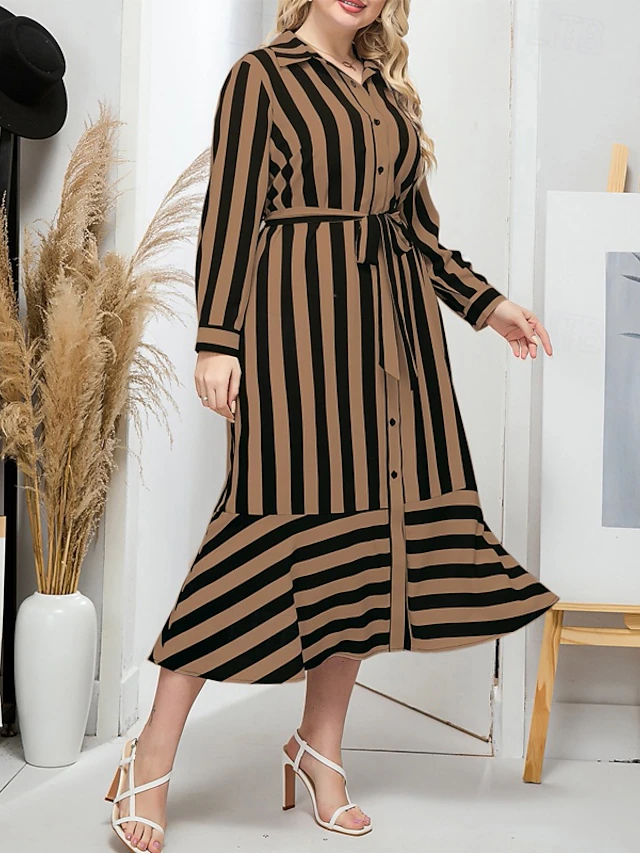 Women's Shirt Dress Casual Dress Summer Dress Stylish Casual Stripe