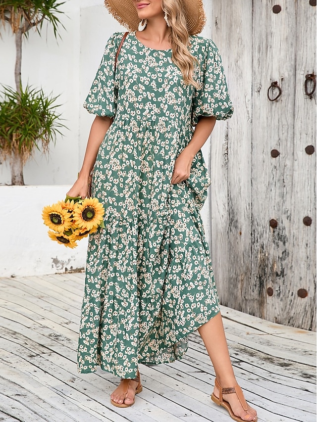  Női Maxiruha hétköznapi ruha Swing ruha Boho elegáns ruhák Csehország aranyos stílus Stílusos Vakáció Napi Tengerpart Laza öltözet Grafika Ditsy virágos Féhosszú Terített nyak Lóhere Nyár Tavasz Ősz