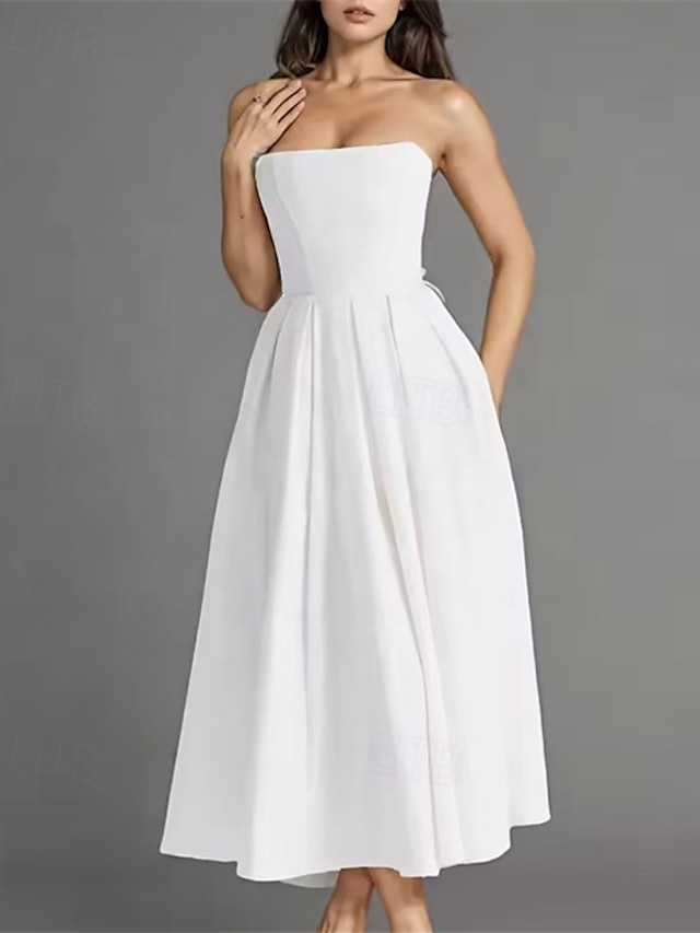 Little White Dresses Boho Wedding Dresses A-Line Sweetheart Sleeveless Tea Length Jersey Bridal Suits Bridal Gowns With Pleats Solid Color