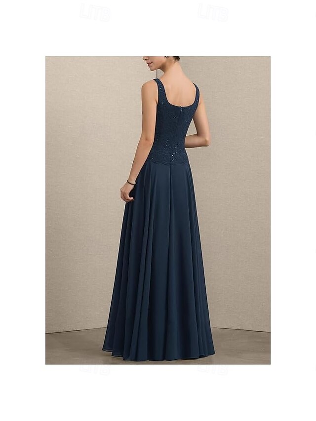 Robes mère de la mariée élégantes mousseline fente latérale manches 3/4 ligne A