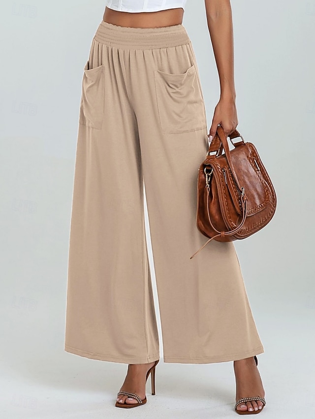  Per donna Gamba larga Chinos Vacanza Moda Streetwear Lunghezza intera Vita Alta Semplice Tasca Fascia Elastica Comodo Morbido Confortevole Micro-elastico All'aperto Streetwear Nero Fucsia Marrone