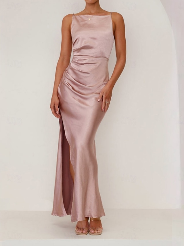  Mujer Vestido maxi Vestido de Fiesta Vestido de raso Elegante Sensual Formal Fiesta Invitado a la boda Pedida Ajuste regular Plano Sin Mangas Cuello Barco Negro Rosa Azul Piscina Verde Trébol Verano