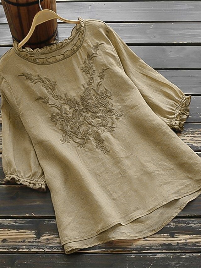 Women Summer Pure Color Linen V-Neck Knitted Blouse main image 0
