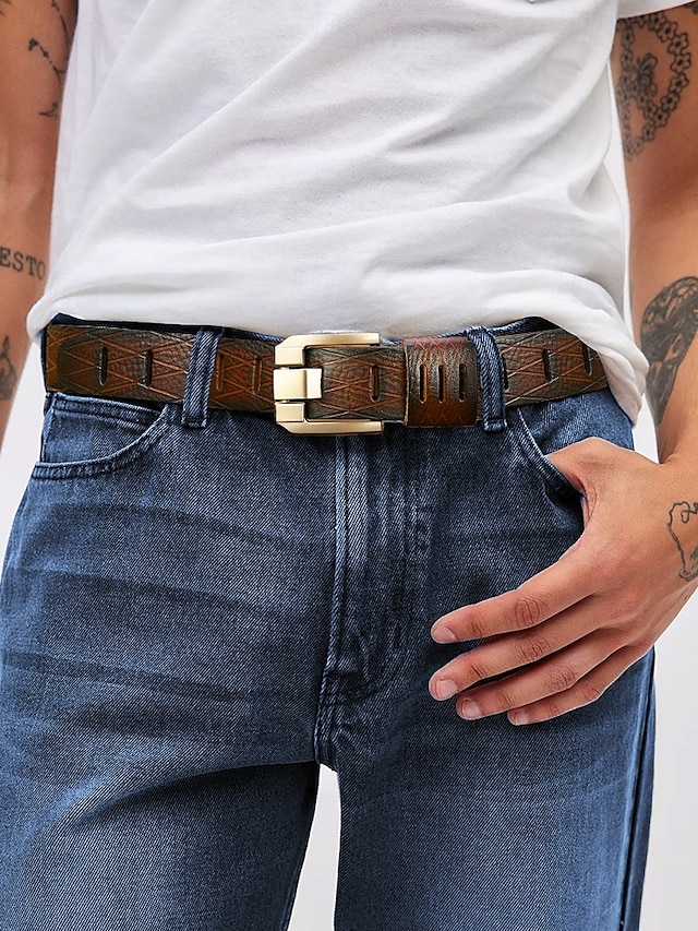  Herrengürtel aus echtem Leder mit robuster Metallschnalle – klassischer Vintage-Stil für Freizeit und formelle Kleidung