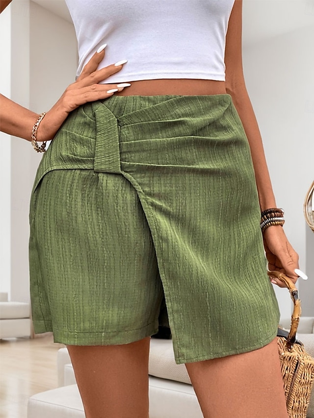  Per donna Chino Skort Pantaloncini a farfalla Di tendenza Streetwear Breve Vita alta Liscio comodo Morbido Comodo Media elasticità Esterno Strada Verde Estate Standard