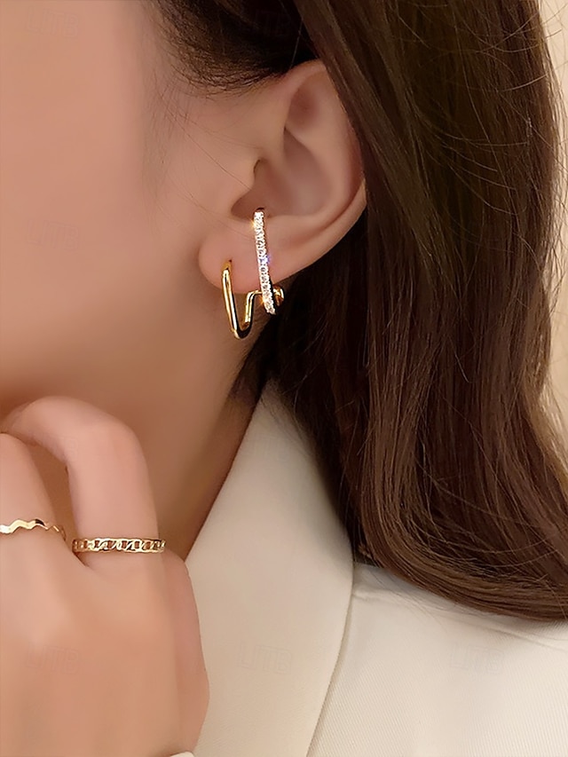  Pendientes de aro geométricos dorados para mujer con detalles de diamantes de imitación: joyas modernas y elegantes para bodas, fiestas y eventos formales