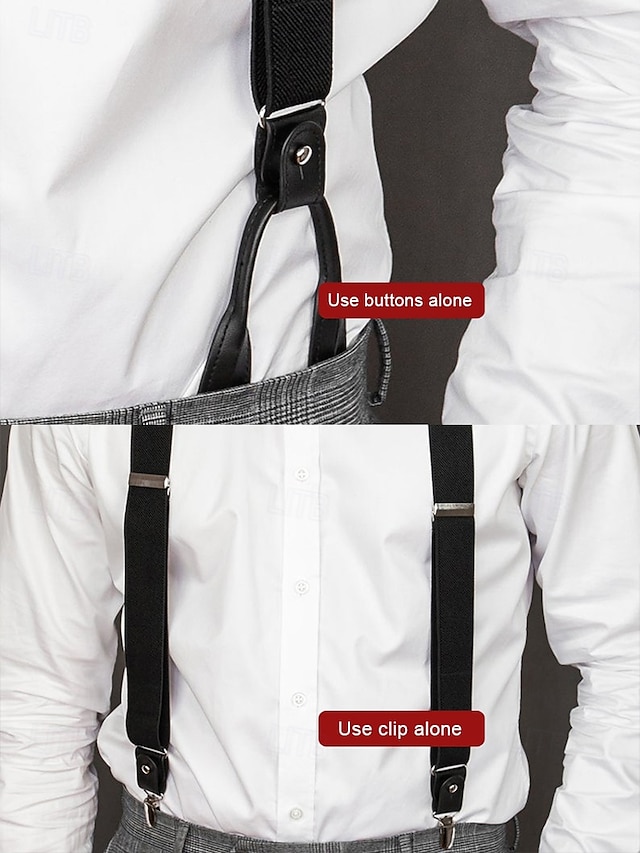  elastiska justerbara hängslen för män – mångsidig design med y-rygg med läderöglor och clip-on alternativ, lämplig för högtidlig klädsel, bröllop eller affärskläder