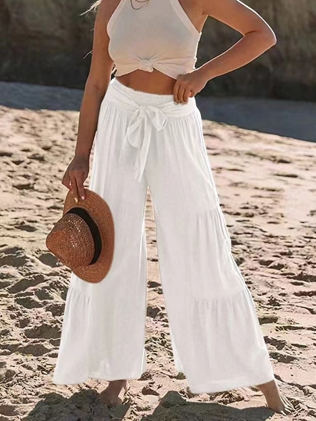  Per donna Pantaloni in cotone e lino Chinos Leggings Moda Streetwear Lunghezza intera Vita Alta Semplice Fascia Elastica Comodo Morbido Confortevole Micro-elastico All'aperto Streetwear Bianco Blu